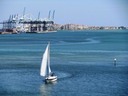 Sailing by Port of Miami